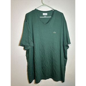 Lacoste Classic V-neck Soft‎ Premium Pima Cotton Fabric Short Sleeve Green 3XLB